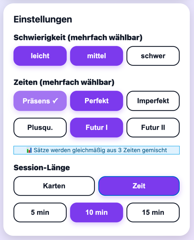Latein App Satzglieder Einstellungen Bereich lernen