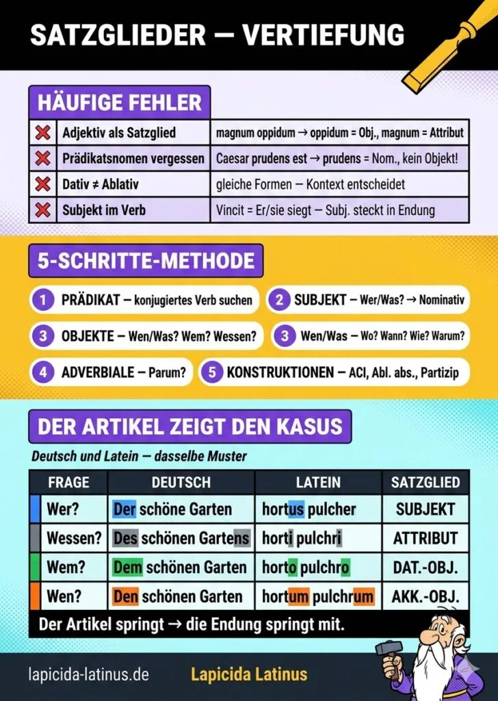 atzglieder Latein Spickzettel Rückseite — Häufige Fehler & Übungssätze (A5) latein satzlieder spickzettel 2