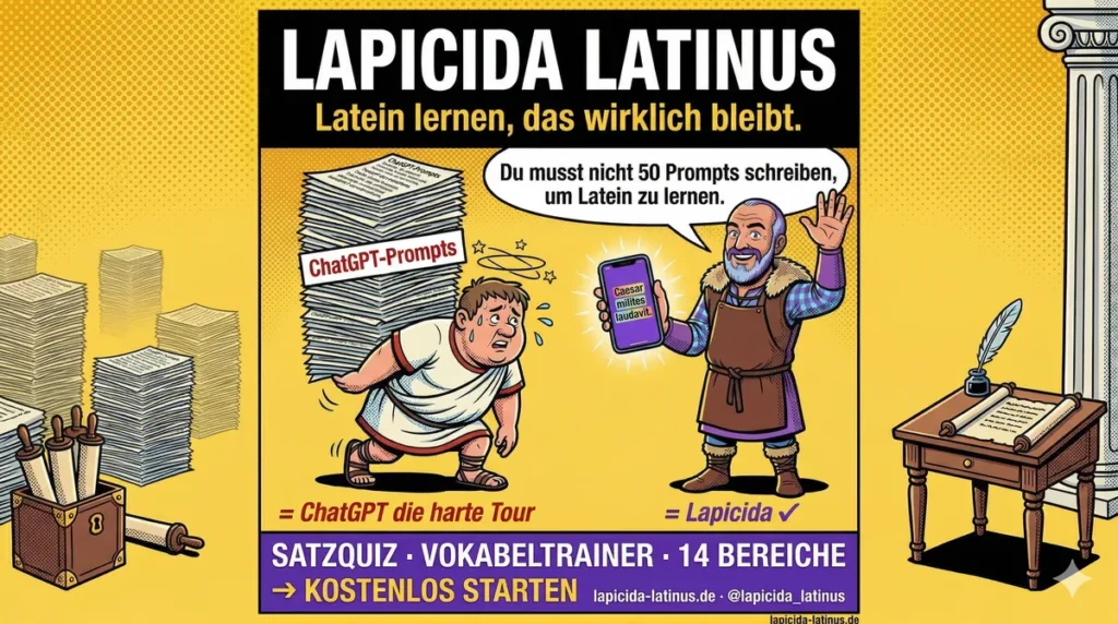 Comic über KI Latein lernen - du musst keine 50 Prompte schreiben