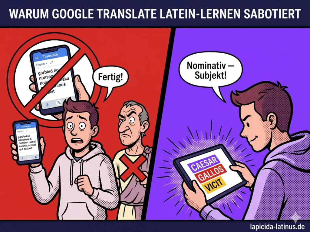 Latein übersetzen — Google Translate vs. aktives Übersetzen mit Lapicida