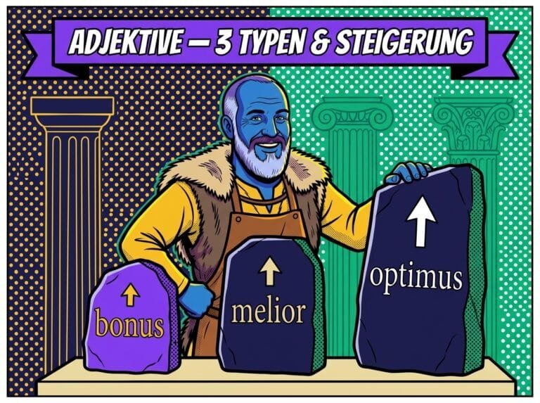 Adjektive Latein — 3 Deklinationstypen, Steigerung und substantivischer Gebrauch 7 Adjektive Latein – Steigerung bonus, melior, optimus und die 3 Deklinationstypen