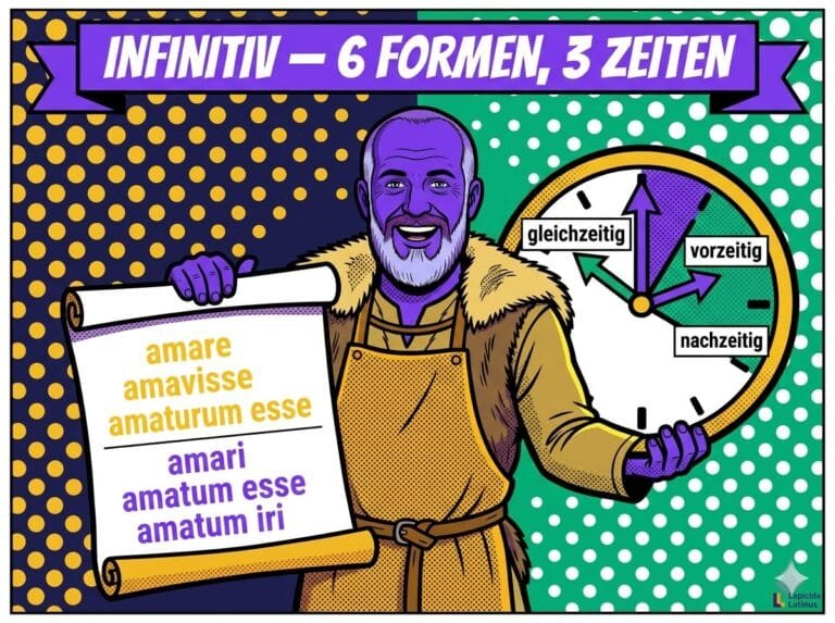 Infinitiv Latein – alle 6 Formen und das Zeitverhältnis, erklärt vom Lapicida-Steinmetz