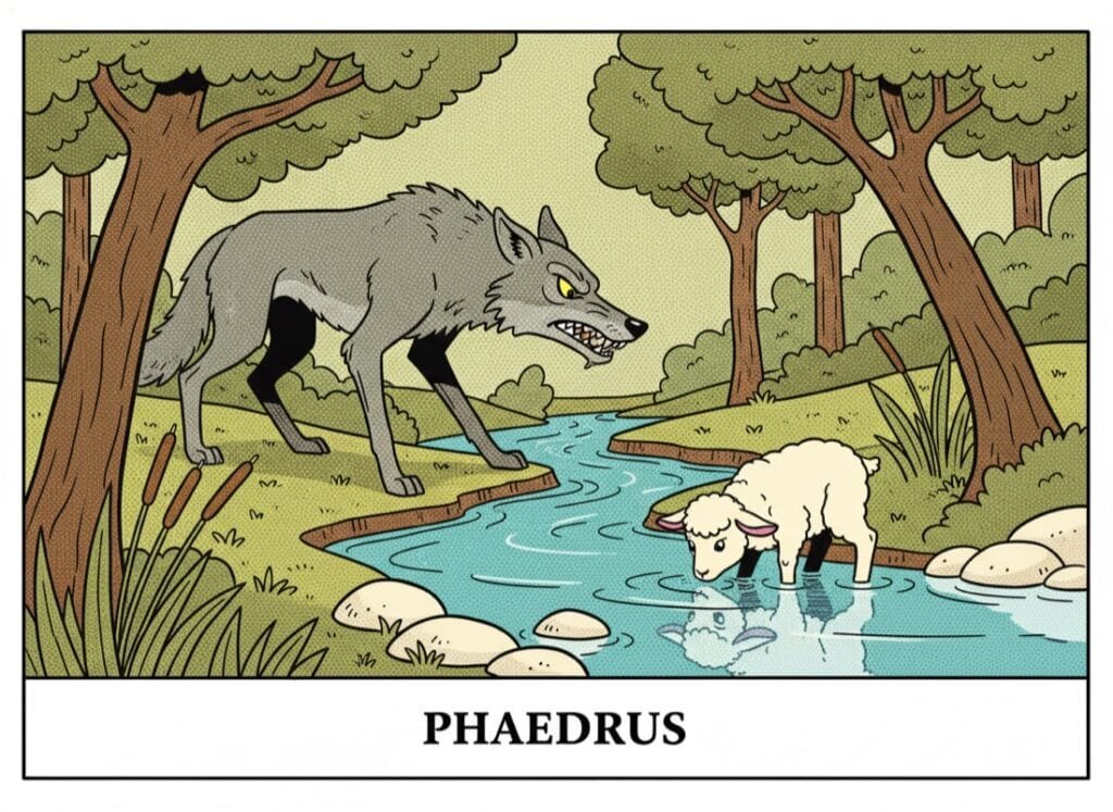 Der Wolf und das Lamm am Bach — Phaedrus, Comic-Popart-Stil