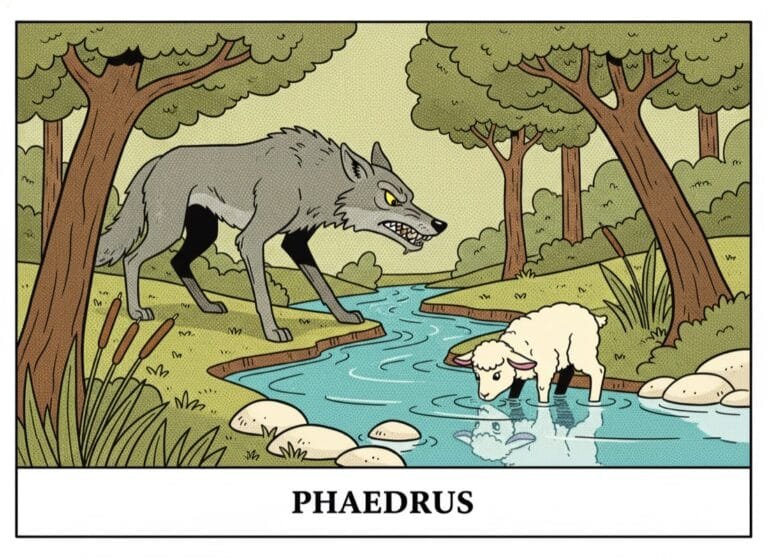 Der Wolf und das Lamm am Bach — Phaedrus's Fabel im Comic-Popart-Stil