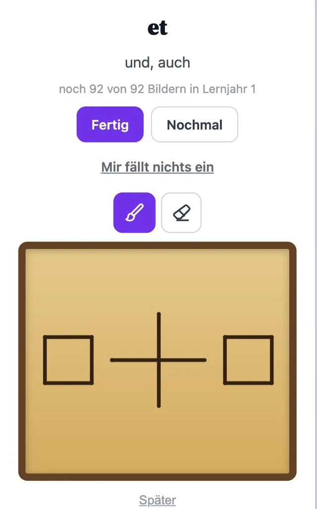 Mal-Tafel zu „et – und, auch“ mit einem selbst gemalten Merkbild