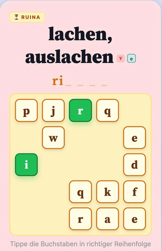 Spiel Ruina: Buchstaben in der richtigen Reihenfolge antippen, bevor sie wegbröckeln
