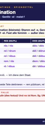 e-Deklination Latein — die 5. Deklination (res, dies) mit Tabelle 1 Spickzettel e-Deklination (A6)