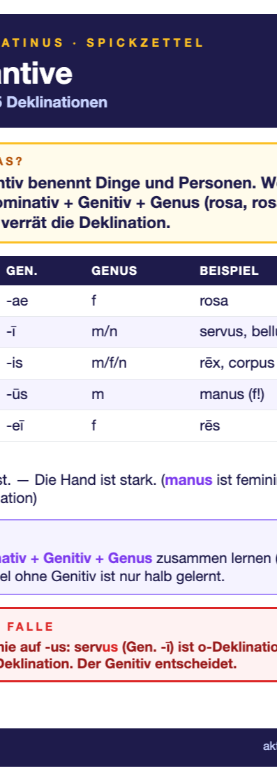 Lateinische Substantive — alle 5 Deklinationen erklärt 7 Spickzettel Substantive (A6)